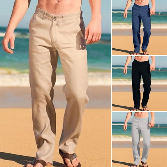 Xioeram Men Pants Mid Waist Button Zipper Closure Loose Pure Color Straight Wide Leg Thin Daily Wear Outdoor Streetwear Long Trousers