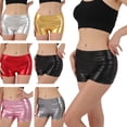 thumbnail image 1 of Xioeram Summer Women Shorts High Waist Glossy Suraface Bronzing Slim Fit Pure Color Elastic Super Short Pants Club Dance Performance Mini Shorts, 1 of 8
