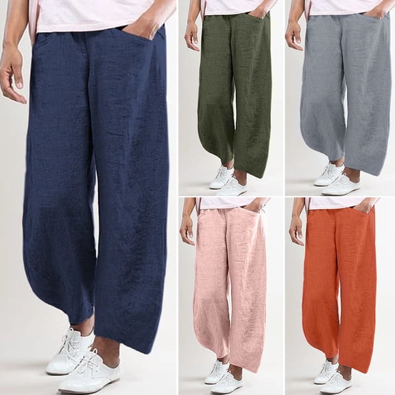 Xioeram Women Casual Pants Elastic High Waist Wide Leg Long Trousers Solid Color Loose Fit Flowy Dress Pants Streetwear