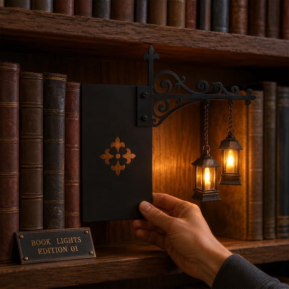 Xioghol Bookshelf Lantern Light, Cordless Battery-Powered Warm LED Hanging Lantern with Iron Shelf Insert, Bookcase Accent Decor for Reading Nook, Home Library and Gift for Book Lovers
