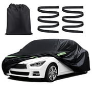 XiongXiong 210D Car Cover, Universal Waterproof Car Covers All Weather UV Snow Rain Protection for Sedan, with Zipper & Reflective strips, Black, L