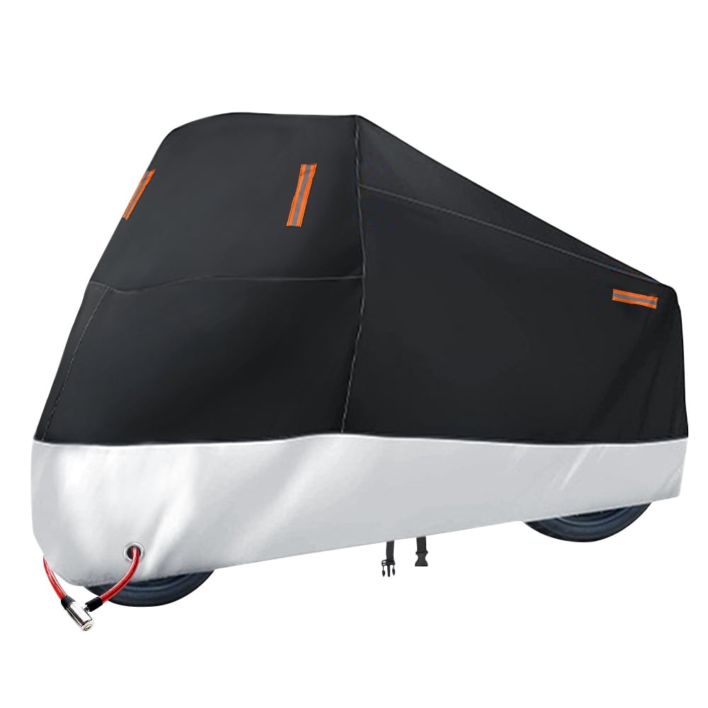 XiongXiong 4XL Motorcycle Cover All Season, 210D Weather Durable Waterproof Outdoor Protection Scooter Shelter Proof Night Reflective, Black&Silver