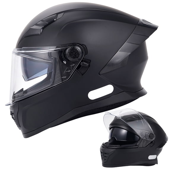 XiongXiong Full Face Motorcycle Helmets, DOT Approved Dual Visor Motorbike Helmet for Adults Men Women, for ATV, Dirt Bike, Snowmobile, Matte Black, L