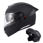 XiongXiong Motorcycle Helmet, Modular Flip Up Full Face Helmet DOT Approved Dual Visor for Adults Men Women, for Motorbike, ATV, Snowmobile, Black