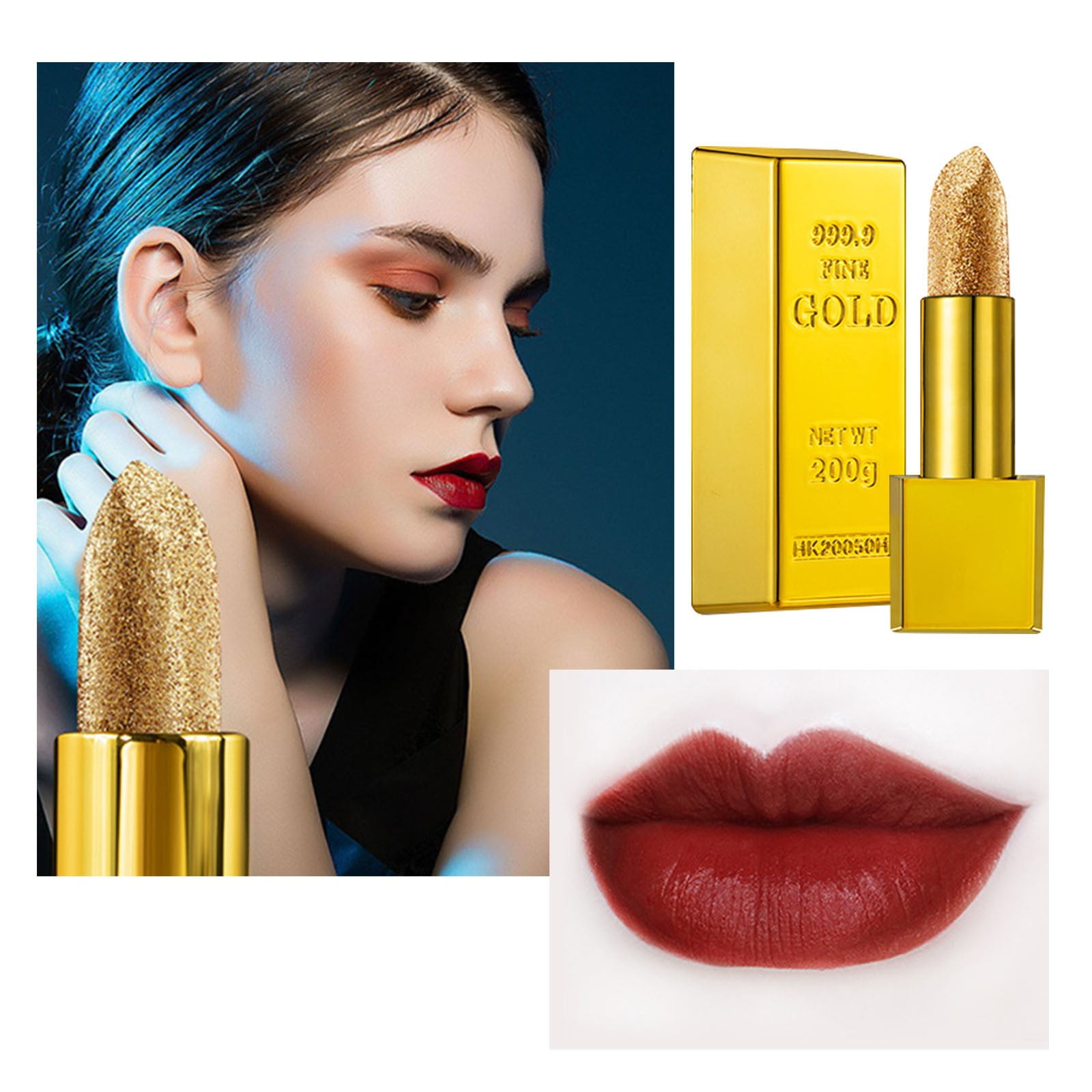 Xipoxipdo Glitter Lipstick Moisturizing Makeup Velvet Gold Lipstick
