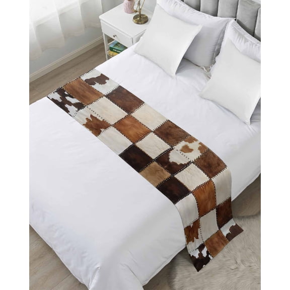 Xipuska Abstract Cowhides Bed Runners for Twin Size Bed, Decorative Bed Throws for Foot of Bed, Brown Beige Animal Fur Texture Bed Runner Sofa Throw Bedding Scarf Protector Slipcover/Hotel