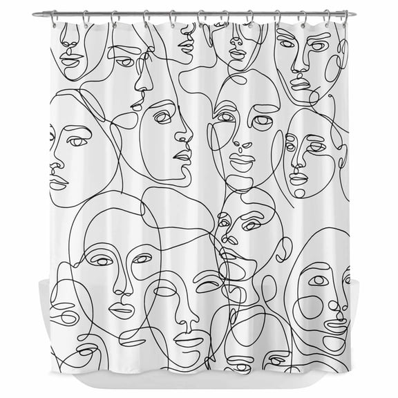 Xipuska Abstract Style Shower Curtain - Water Repellent Fabric Shower Curtains Washable, Face Line Modern Character Art White Decorative Polyester Cloth Bathroom Curtains Modern Bath Decor 72"x78"