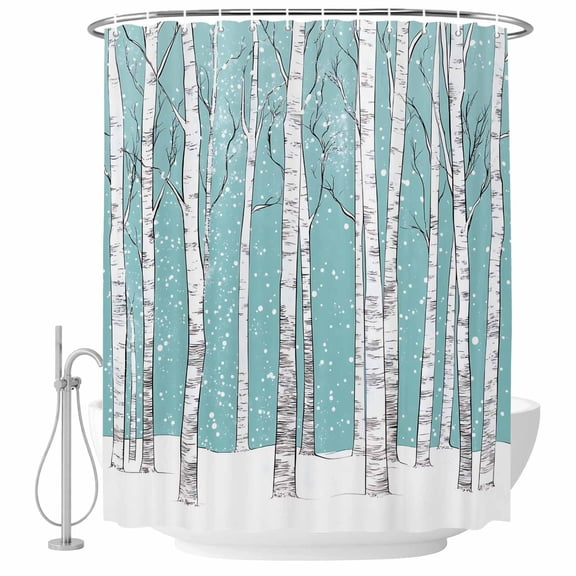 Xipuska Aqua Tree Trunk Shower Curtain - Water Repellent Fabric Shower Curtains Washable, Farmhouse Forest Snow Abstract Decorative Polyester Cloth Bathroom Curtains Modern Bath Decor 36"x72"