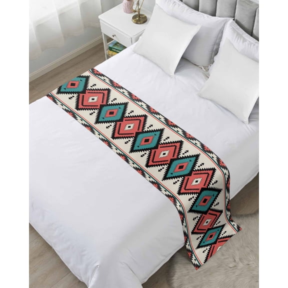 Xipuska Aztec Southwest Bed Runners for Twin Size Bed, Decorative Bed Throws for Foot of Bed, Geometric Red Blue Tribes Retro Bed Runner Sofa Throw Bedding Scarf Protector Slipcover for Bedroom/Hotel