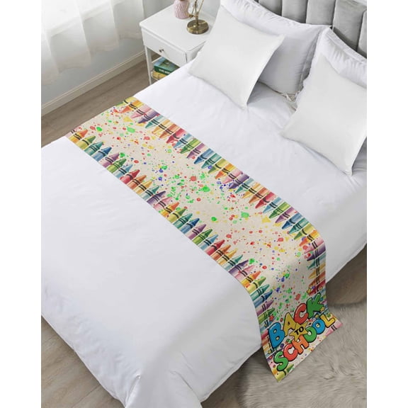 Xipuska Back To School Bed Runners for King Size Bed, Decorative Bed Throws for Foot of Bed, Star Colorful Rainbow Crayon Bed Runner Sofa Throw Bedding Scarf Protector Slipcover for Bedroom/Hotel