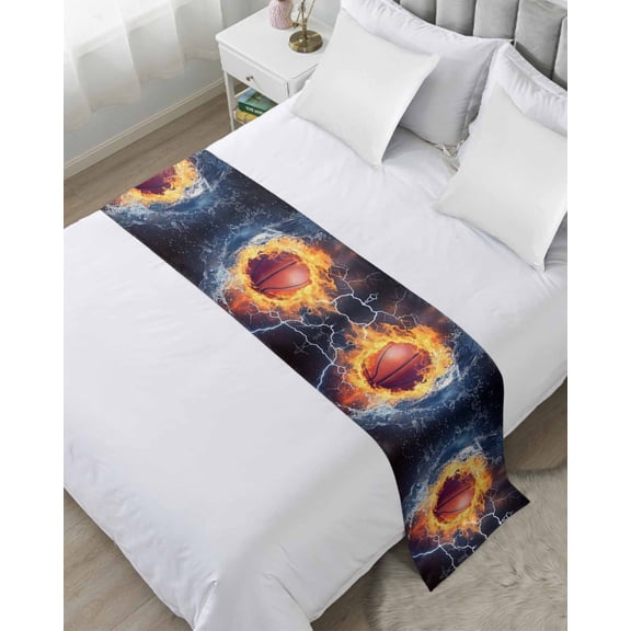 Xipuska Basketball Bed Runners for Twin Size Bed, Decorative Bed Throws for Foot of Bed, Blue Red Splashing Water Fire Bed Runner Sofa Throw Bedding Scarf Protector Slipcover for Bedroom/Hotel