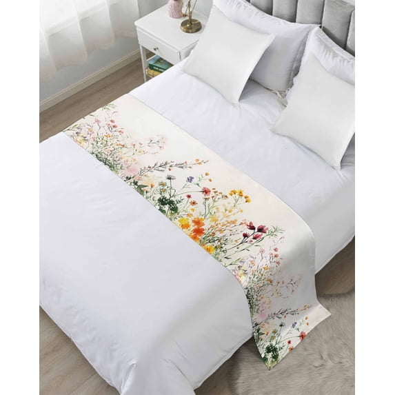Xipuska Beige Floral Spring Bed Runners for Cal King Size Bed, Decorative Bed Throws for Foot of Bed, Vintage Farmhouse Flowers Bed Runner Sofa Throw Bedding Scarf Protector Slipcover for Bedroom