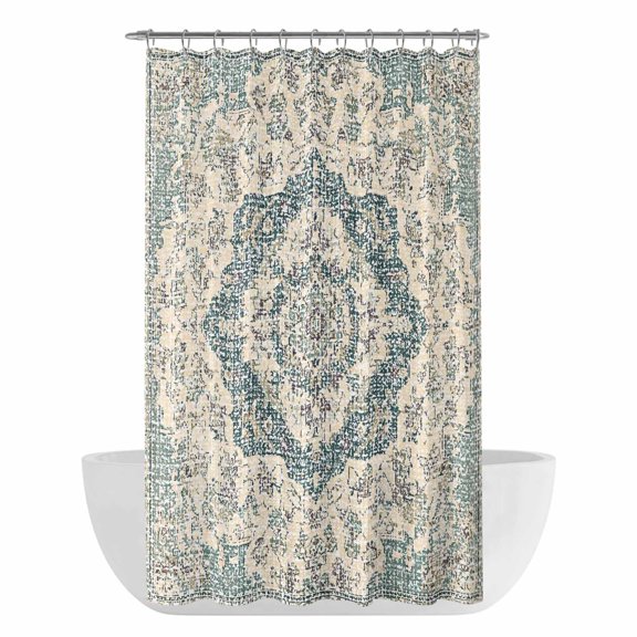 Xipuska Beige Green Boho Shower Curtain - Water Repellent Fabric Shower Curtains Washable, Medieval Vintage Ethnic Floral Abstract Decorative Cloth Bathroom Curtains Modern Bath Decor 36"x72"
