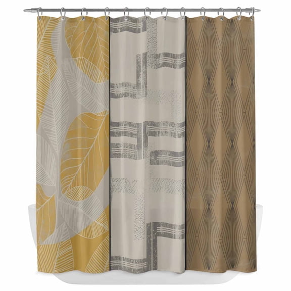 Xipuska Beige Yellow Textured Shower Curtain - Water Repellent Fabric Shower Curtains Washable, Vintage Art Farmhouse Striped Decorative Polyester Cloth Bathroom Curtains Modern Bath Decor 72"x72"