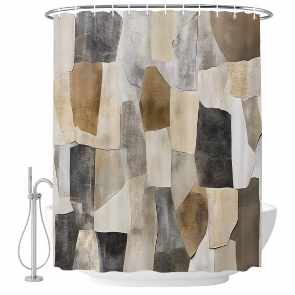 Xipuska Black Brown Color Blocks Shower Curtain - Water Repellent Fabric Shower Curtains Washable, Abstract Geometric Art Decorative Polyester Cloth Bathroom Curtains Modern Bath Decor 36"x72"