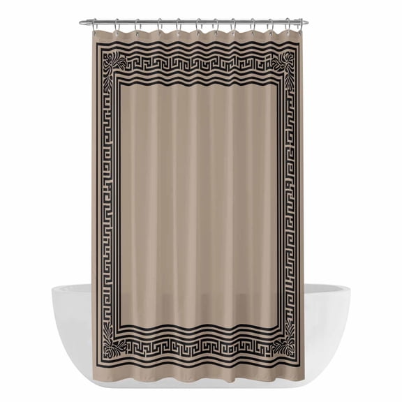 Xipuska Black Brown Greek Key Shower Curtain - Water Repellent Fabric Shower Curtains Washable, Geometric Greece Ancient Farmhouse Geo Decorative Cloth Bathroom Curtains Modern Bath Decor 36"x72"