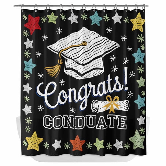 Xipuska Black Graduation Shower Curtain - Water Repellent Fabric Shower Curtains Washable, Colorful Star Decorative Polyester Cloth Bathroom Curtains Modern Bath Decor 72"x72"