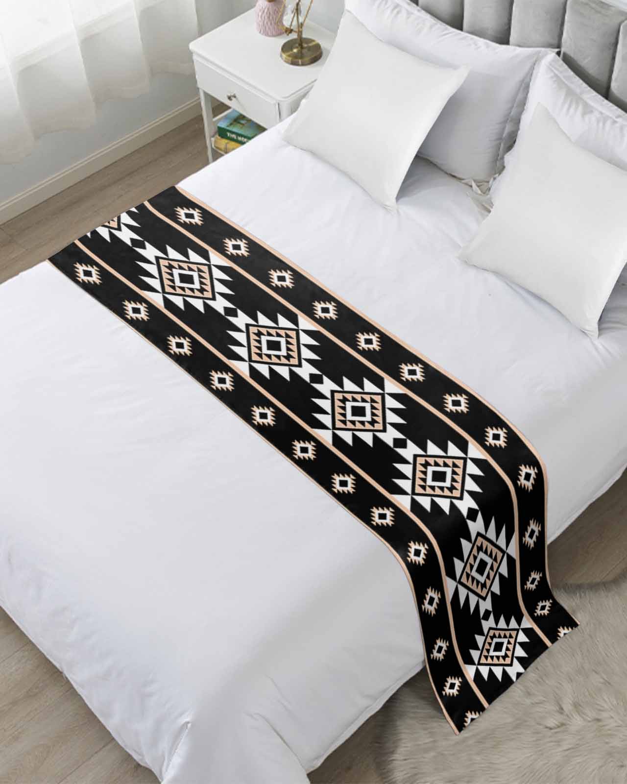 Xipuska Black White Boho Bed Runners for Queen Size Bed, Decorative Bed ...
