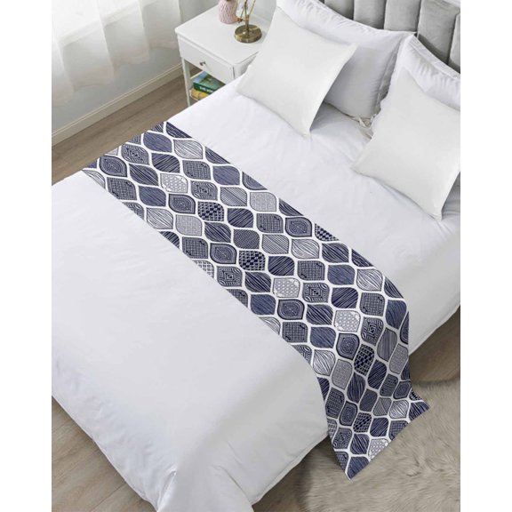 Xipuska Blue Boho Bed Runners for Twin Size Bed, Decorative Bed Throws for Foot of Bed, Vintage Country Ethnic Abstract Gingham Bed Runner Sofa Throw Bedding Scarf Protector Slipcover for Bedroom