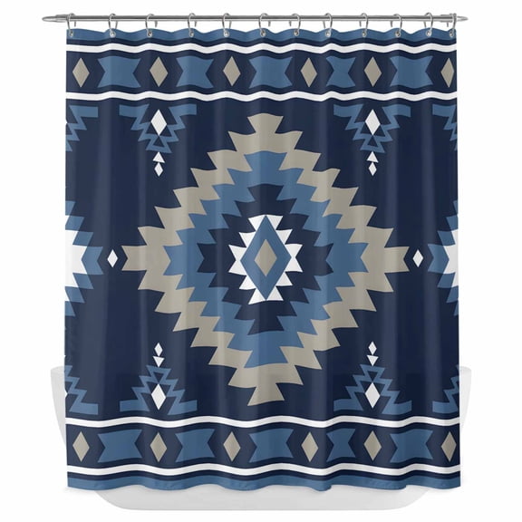 Xipuska Blue Boho Shower Curtain - Water Repellent Fabric Shower Curtains Washable, Aztec Southwest Abstract Geometric Motifs Decorative Polyester Cloth Bathroom Curtains Modern Bath Decor 72"x72"