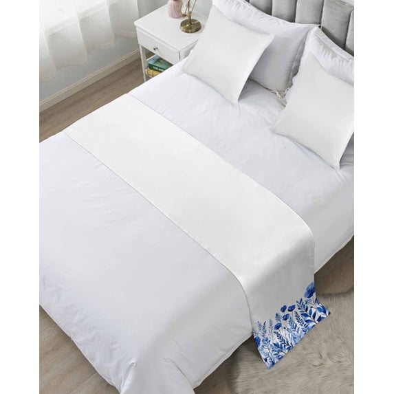 Xipuska Blue Botanical Bed Runners for Cal King Size Bed, Decorative Bed Throws for Foot of Bed, Wildflower Spring Floral Watercolor Bed Runner Sofa Throw Bedding Scarf Protector Slipcover