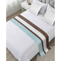 Xipuska Blue Brown Morocco Bed Runners for Twin Size Bed, Decorative Bed Throws for Foot of Bed, Geometric Stripes Aqua Stitching Bed Runner Sofa Throw Bedding Scarf Protector Slipcover for Bedroom