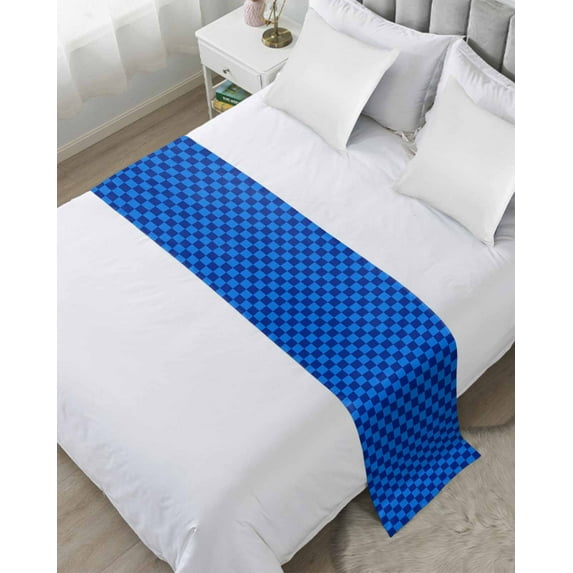Xipuska Blue Checkered Plaid Bed Runners for Twin Size Bed, Decorative Bed Throws for Foot of Bed, Farmhouse Buffalo Plaid Bed Runner Sofa Throw Bedding Scarf Protector Slipcover for Bedroom/Hotel