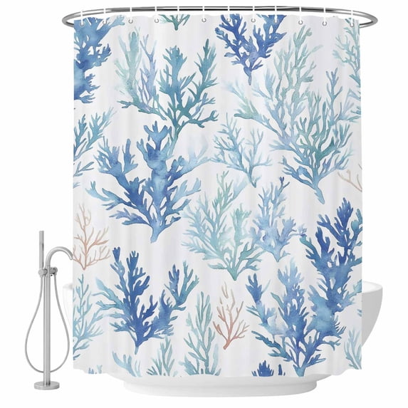 Xipuska Blue Coral Coastal Shower Curtain - Water Repellent Fabric Shower Curtains Washable, Watercolor Summer Beach Coral Decorative Polyester Cloth Bathroom Curtains Modern Bath Decor 36"x72"