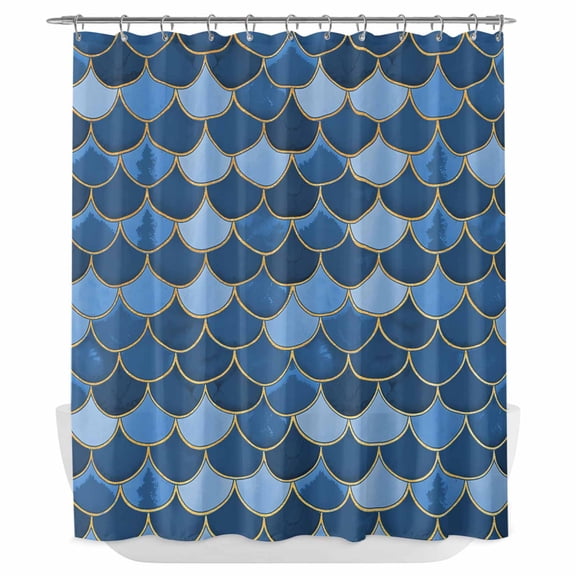 Xipuska Blue Fish Scale Shower Curtain - Water Repellent Fabric Shower Curtains Washable, Modern Geometric Ombre Abstract Moroccan Decorative Cloth Bathroom Curtains Modern Bath Decor 72"x78"