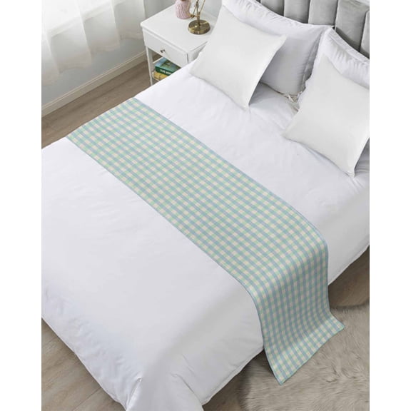 Xipuska Blue Green Bed Runners for Queen Size Bed, Decorative Bed Throws for Foot of Bed, Grid Checkered Plaid Gingham Lattice Trellis Bed Runner Sofa Throw Bedding Scarf Slipcover for Bedroom