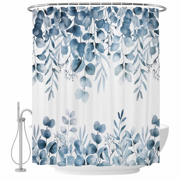 Xipuska Blue Green Eucalyptus Leaves Shower Curtain - Water Repellent Fabric Shower Curtains Washable, Spring Summer Botanical Decorative Polyester Cloth Bathroom Curtains Modern Bath Decor 36"x72"