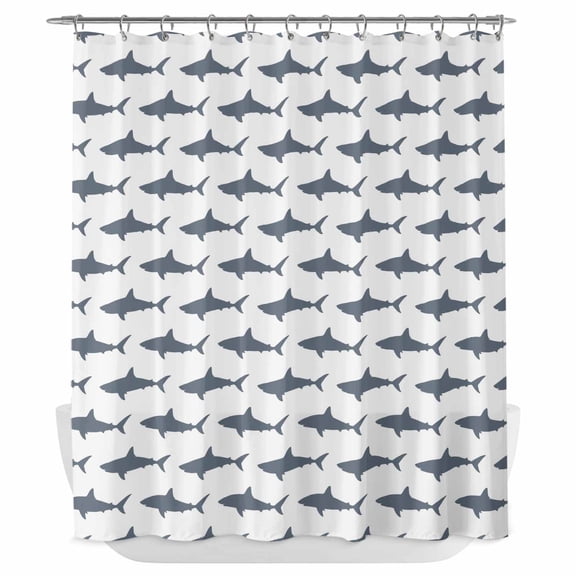 Xipuska Blue Grey Sharks Shower Curtain - Water Repellent Fabric Shower Curtains Washable, Modern Coastal Ocean Animals Decorative Polyester Cloth Bathroom Curtains Modern Bath Decor 66"x72"