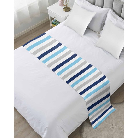 Xipuska Blue Grey Striped Bed Runners for Twin Size Bed, Decorative Bed Throws for Foot of Bed, Farmhouse Stripes Simple Art Bed Runner Sofa Throw Bedding Scarf Protector Slipcover for Bedroom/Hotel