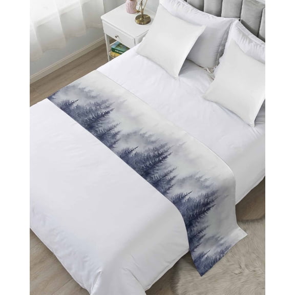 Xipuska Blue Mist Forest Bed Runners for Twin Size Bed, Decorative Bed Throws for Foot of Bed, Pine Larch Trees Natural Landscape Bed Runner Sofa Throw Bedding Scarf Protector Slipcover for Bedroom