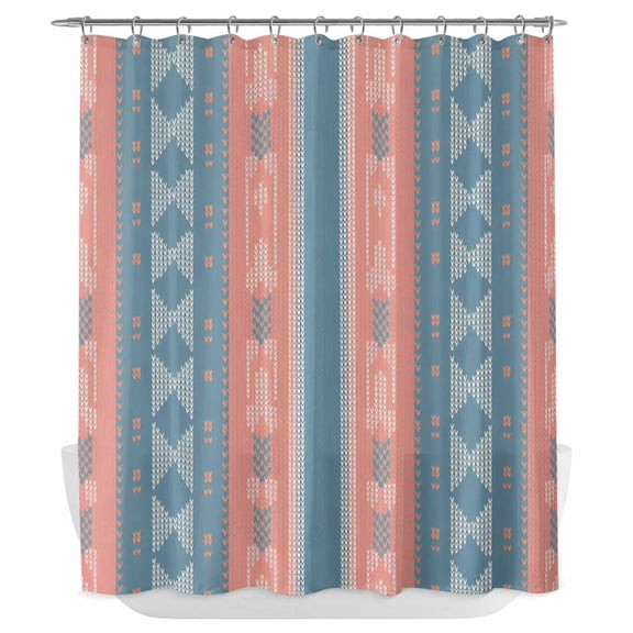 Xipuska Blue Pink Boho Shower Curtain - Water Repellent Fabric Shower Curtains Washable, Country Ethnic Abstract Geometric Striped Decorative Cloth Bathroom Curtains Modern Bath Decor 72"x72"