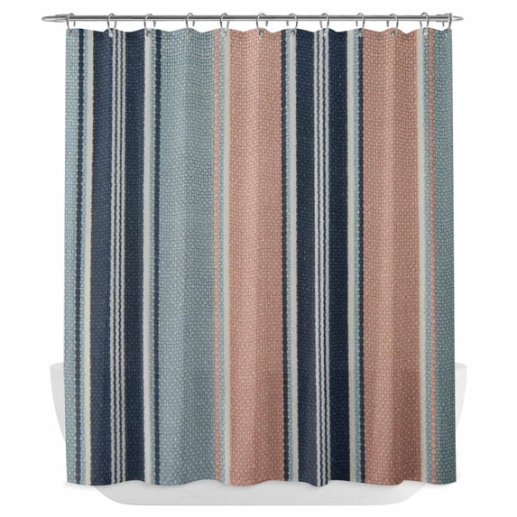 Xipuska Blue Pink Striped Shower Curtain - Water Repellent Fabric Shower Curtains Washable, Farmhouse Modern Stripes Decorative Polyester Cloth Bathroom Curtains Modern Bath Decor 72"x72"