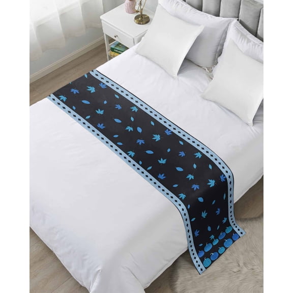 Xipuska Blue Pumpkin Bed Runners for Twin Size Bed, Decorative Bed Throws for Foot of Bed, Fall Thanksgiving Boho Geometric Check Bed Runner Sofa Throw Bedding Scarf Protector Slipcover for Bedroom