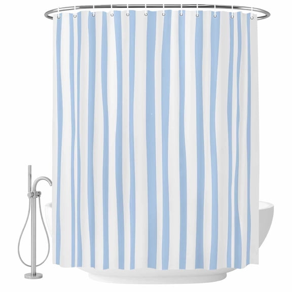 Xipuska Blue Stripes Shower Curtain - Water Repellent Fabric Shower Curtains Washable, Minimalist Geometric Vertical Striped Decorative Polyester Cloth Bathroom Curtains Modern Bath Decor 72"x72"