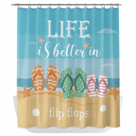 Xipuska Blue Summer Beach Shower Curtain - Water Repellent Fabric Shower Curtains Washable, Nautical Coastal Ocean Sea Decorative Polyester Cloth Bathroom Curtains Modern Bath Decor 66"x72"