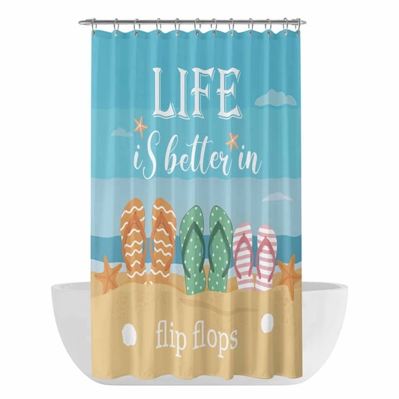 Xipuska Blue Summer Beach Shower Curtain - Water Repellent Fabric Shower Curtains Washable, Nautical Coastal Ocean Sea Decorative Polyester Cloth Bathroom Curtains Modern Bath Decor 36"x72"