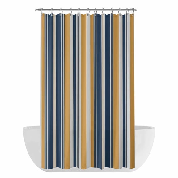 Xipuska Blue Yellow Striped Shower Curtain - Water Repellent Fabric Shower Curtains Washable, Modern Stripes Art Decorative Polyester Cloth Bathroom Curtains Modern Bath Decor 36"x72"