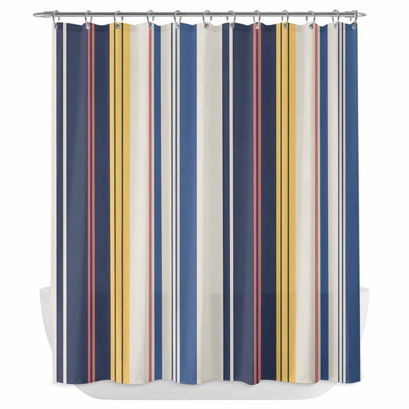 Xipuska Blue Yellow Striped Shower Curtain - Water Repellent Fabric Shower Curtains Washable, Modern Stripes Art Farmhouse Decorative Polyester Cloth Bathroom Curtains Modern Bath Decor 66"x72"