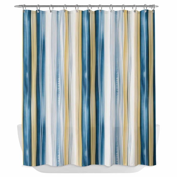 Xipuska Blue Yellow Striped Shower Curtain - Water Repellent Fabric Shower Curtains Washable, Modern Stripes Art Watercolor Decorative Polyester Cloth Bathroom Curtains Modern Bath Decor 72"x72"