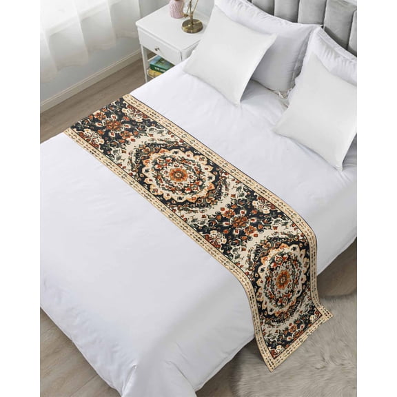 Xipuska Bohemian Floral Bed Runners for Twin Size Bed, Decorative Bed Throws for Foot of Bed, Vintage Boho Retro Ethnic Tribes Bed Runner Sofa Throw Bedding Scarf Protector Slipcover/Hotel