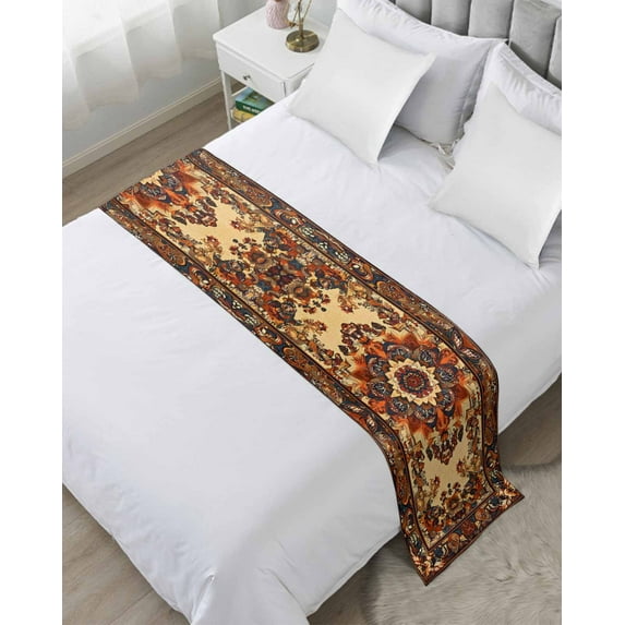 Xipuska Bohemian Flower Bed Runners for Queen Size Bed, Decorative Bed Throws for Foot of Bed, Boho Tribal Colorful Distressed Printed Bed Runner Sofa Throw Bedding Scarf Slipcover for Bedroom