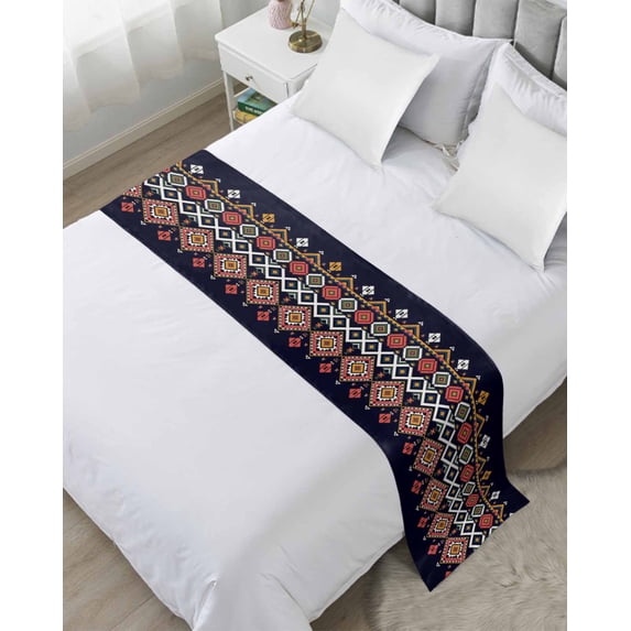 Xipuska Boho Aztec Bed Runners for Twin Size Bed, Decorative Bed Throws for Foot of Bed, Red Black Ethnic Abstract Geometric Art Bed Runner Sofa Throw Bedding Scarf Protector Slipcover for Bedroom