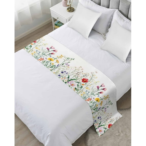 Xipuska Botanical Floral Bed Runners for Twin Size Bed, Decorative Bed Throws for Foot of Bed, Farmhouse Watercolor Floral Bed Runner Sofa Throw Bedding Scarf Protector Slipcover for Bedroom/Hotel