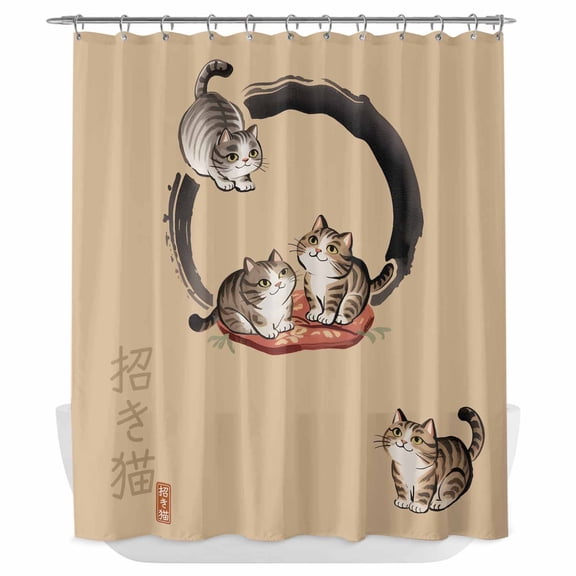 Xipuska Brown Cute Cat Shower Curtain - Water Repellent Fabric Shower Curtains Washable, Modern Art Decorative Polyester Cloth Bathroom Curtains Modern Bath Decor 72"x72"