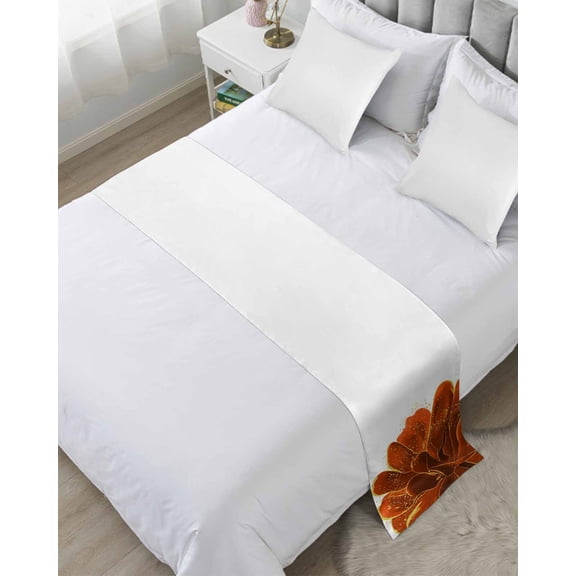 Xipuska Burnt Orange Bed Runners for King Size Bed, Decorative Bed Throws for Foot of Bed, Sparkle Gold Stained Floral Flower Art Bed Runner Sofa Throw Bedding Scarf Protector Slipcover for Bedroom