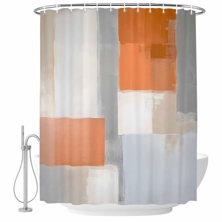 Xipuska Burnt Orange Grey Shower Curtain - Water Repellent Fabric Shower Curtains Washable, Abstract Art Color Block Decorative Polyester Cloth Bathroom Curtains Modern Bath Decor 36"x72"